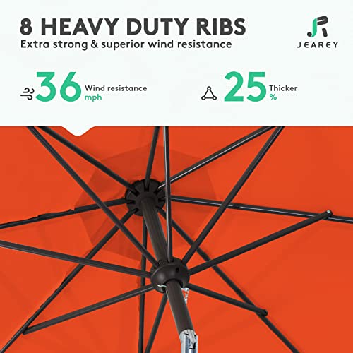 Image of JEAREY 9FT Outdoor Patio Umbrella Outdoor Table Umbrella with Push Button Tilt and Crank, Market Umbrella 8 Sturdy Ribs UV Protection Waterproof for Garden, Deck, Backyard, Pool (Orange)