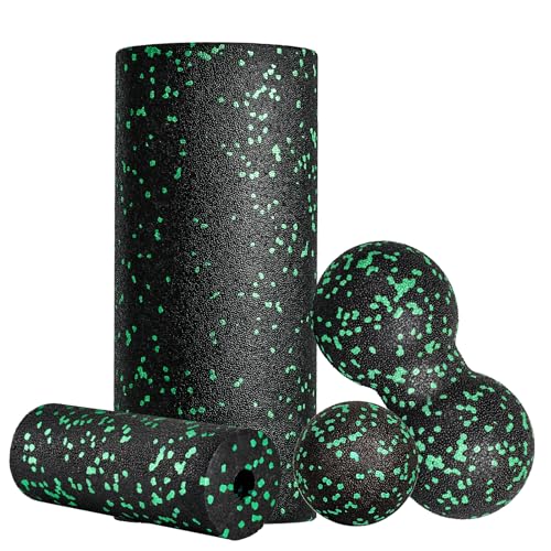 Fitnessrolle Faszienrolle Set Blackroll Foam Roller Faszien Set mit Faszienball Mini Faszienrolle Klein und Duoball für Yoga Faszien Training von Muskeln (Green)