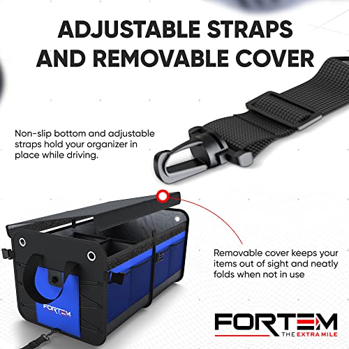 Fortem Car Trunk Organizer, Suv Trunk Organizer, Car Storage Organizer, Collapsible Multi Compartment Car Organizer, Non Slip Bottom, Adjustable Securing Straps, Foldable Cover (2 Compartments, Blue) #TOP4