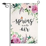 Unves Spring Garden Flag 12x18 Double Sided, Flower Garden Flag Vertical Burlap, Spring Flag with...