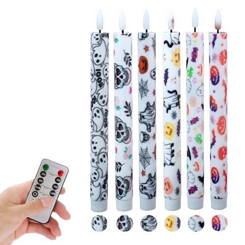 Image of Halloween LED Candles Flameless Candlesticks-6pcs Timer Ghost Battery Operated Candle Remote Floral LED Taper Candles Lights for Home Wedding Harry Potter Party Windows Decor-P6Ghost