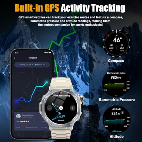 Image of Jugeman Military Smart Watch for Men GPS (Answer Make Calls) | 5ATM Waterproof, Rugged Fitness Tracker, 1.43 inch AMOLED Display, LED Flashlight, Compass, Heart Rate Sleep Monitor