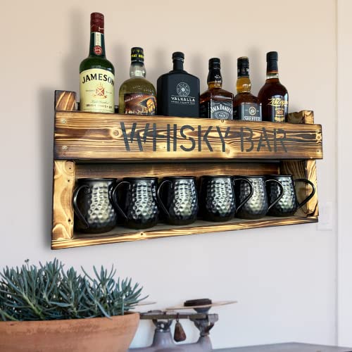 Barregal für Flaschen und Gläser, Wandbar 66cm aus Holz rustikal...
