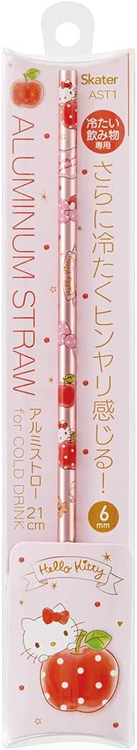 Skater AST1-A Sanrio Straw, Aluminum 8.3 inches (21 cm), 0.2 inches (6 mm), Hello Kitty Happiness Girl