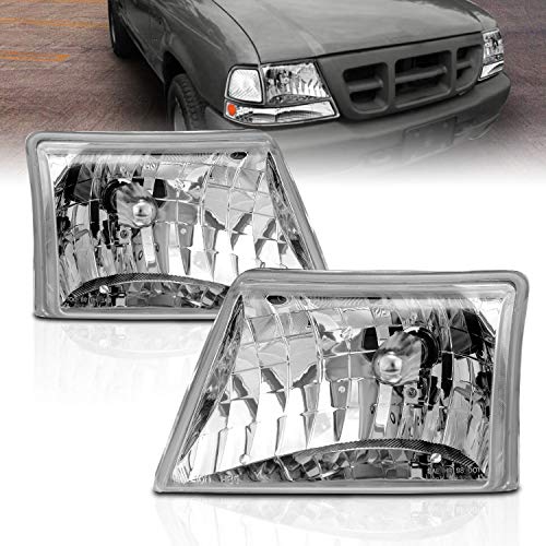 AmeriLite Crystal Replacment Headlights Pair for 1998 1999 2000 Ford Ranger Pickup - Passenger and Driver Side