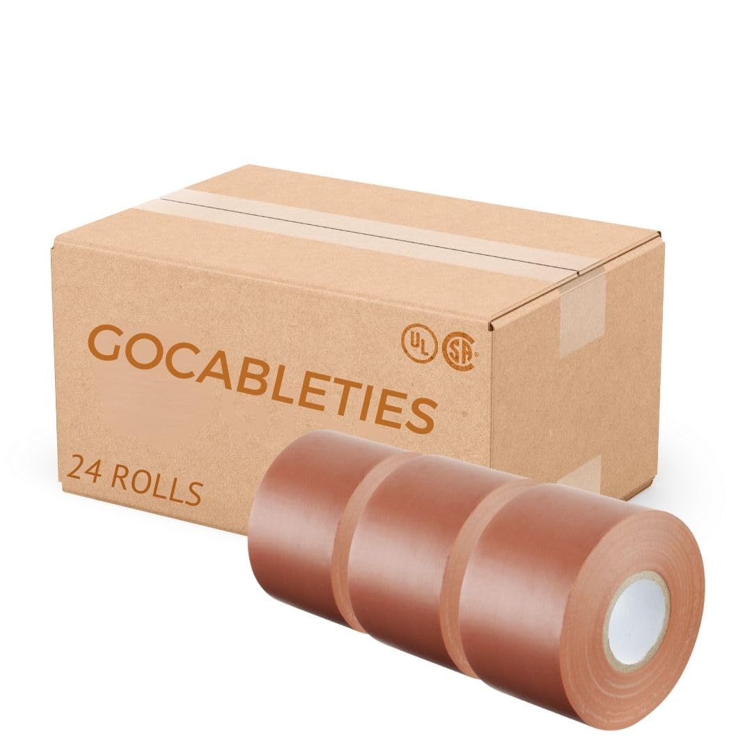 Gocableties Brown Wide Electrical Tape, 50mm x 33m, 2" Strong Self-Adhesive PVC Insulation Tape for Insulating, Repairing and Protecting Electrical Wires, 24 Rolls