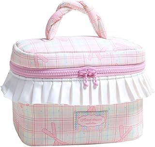 Bolsa de maquillaje con volantes a cuadros co...