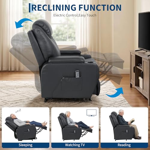Image of Garvee Power Recliner Chair, Lift Chair with 8-Point Vibration and Heat, Full Body Massage, Armrest Storage, Dual Cup Holders, Silent PU Leather, FSC TUV Certifie, Power Lift Recliner for Bedroom