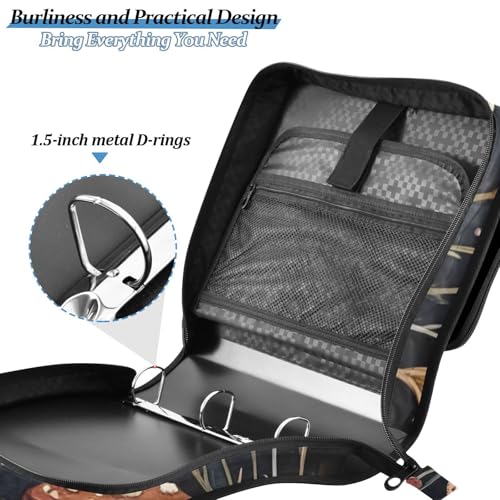 Image of 3 Ring Zipper Binder with Shoulder Strap Mushrooms Flowers Butterflies (2) 1.5 inch Binders Keeper Large Capacity Multi Pockets for School Office Supplies