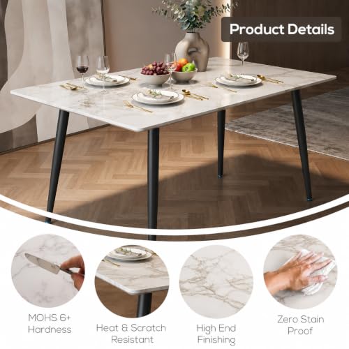 Image of Italiana 15mm Ultra-Slim Sintered Stone Dining Table - 140cm x 80cm Cream Faux Marble Executive Table | Mohs 6+ Hardness Scratch-Resistant | Metal Frame | Suitable for 4-6 Seater