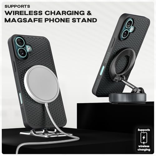 Image of Pikkme Back Cover for iPhone 16 | Honeycomb Cooling Design | Silicone Heat Dissipation | Mag-Safe Compatible | Shockproof Camera Protection Bumper Case (Black)