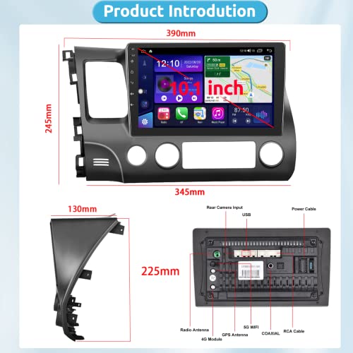 6+128G Car Stereo For Honda Civic 2006-2011 With Wireless Carplay Android Auto, Bluetooth 5.0 Android Car Radio, 10.1-Inch Ips Touchscreen Head Unit With Fm/Am Dsp Gps Wifi Backup Camera #TOP6