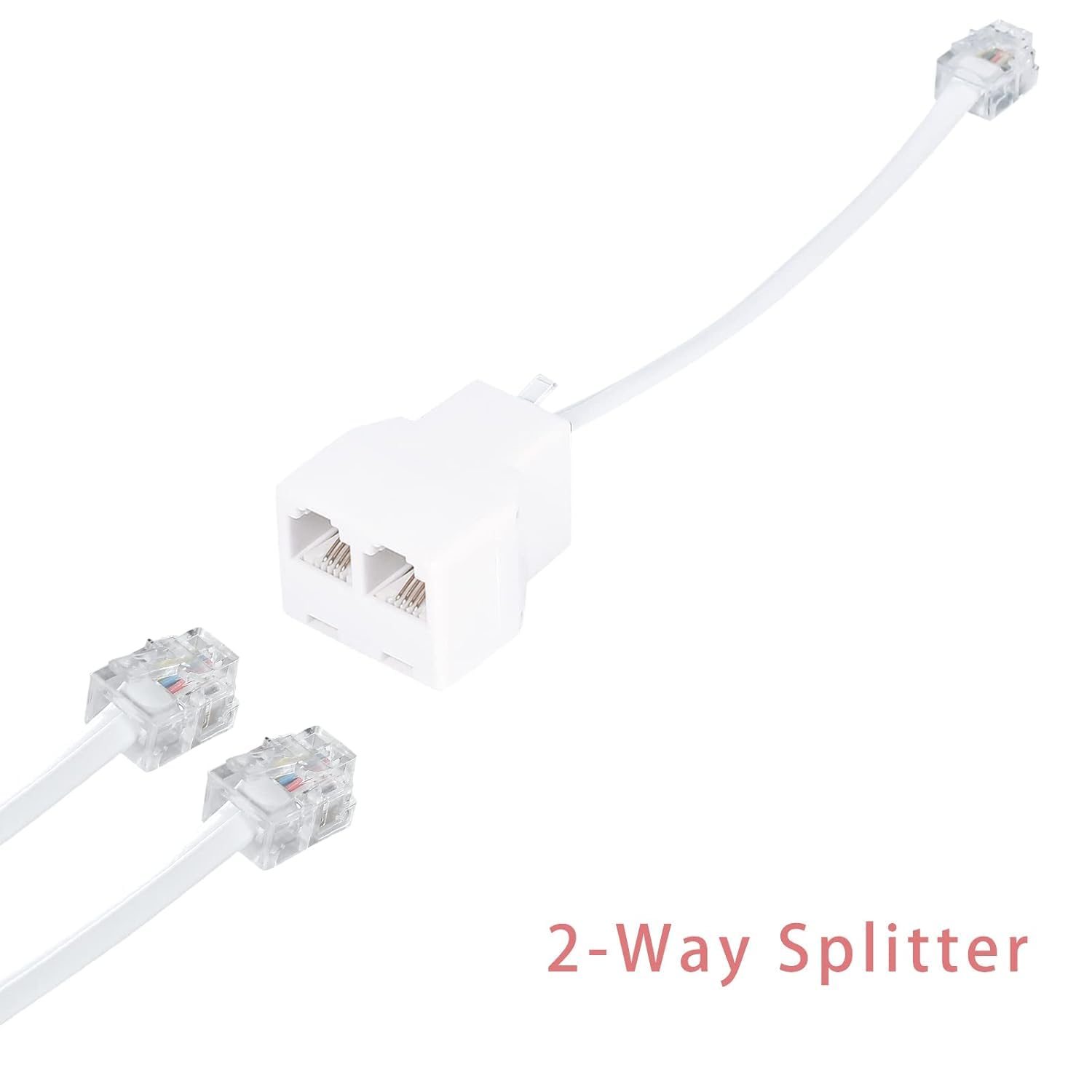 Langes Telefon-Verlängerungskabel, 6 m, weiß, Telefonkabel mit Standard-RJ11-Stecker, 1 Telefonleitungs-Splitter, 1 Inline-Koppler und 15 Kabel-Clip-Halter für Telefongespräche, Kommunikation