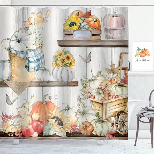 ZCHOMI Fall Pumpkin Shower Curtain Autumn Leaves Sunflower Farmhouse Harvest Thanksgiving...