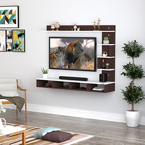 Image of Anikaa Cindy Engineered Wood Wall Mount TV Unit /TV Stand /TV Cabinet /TV Entertainment Unit /Set Top Box Stand (Wenge White) (Ideal for 43 Inch)(D.I.Y)