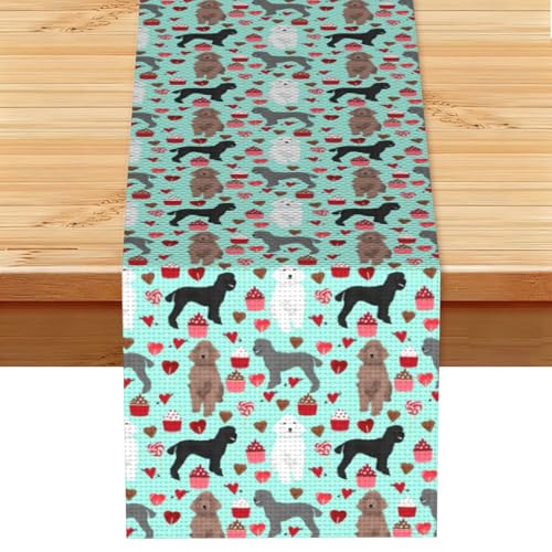 Chemin de table rustique imprimé caniches, tapis de fête de jardin printanier, tissu de salle à manger feuilles de récolte d'automne