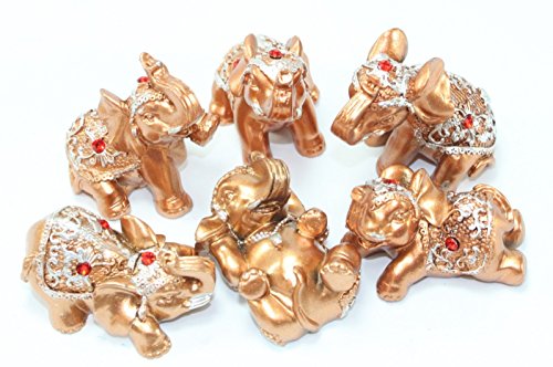 Cafolo Set of 6 pcs Gold Color Lucky Elephants Statues Feng Shui Figurine For Home & Office Decor Housewarming Birthday Congratulatory Holiday Gift