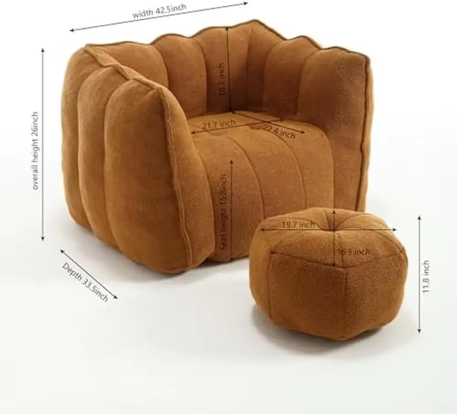 Chenille Bean Bag Chair Ottoman Adults Relax Gaming TV Reading Lightweight Easy Move Indoor Seating Grey Stylish Armrests image 3