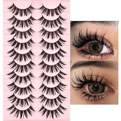 10Pairs Manga Lashes Wet Look 16mm D Curl Lashes Volume Spiky Lashes Japanese Anime lashes Cosplay Lashes Thick Manhua Lashes Faux Mink False Eyelashes (SD01) Cover