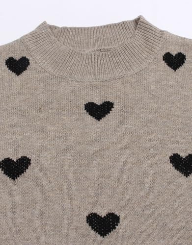 Image of Women's Long Sleeve Mock Neck Sweaters Loose Cute Heart Pullover Sweater