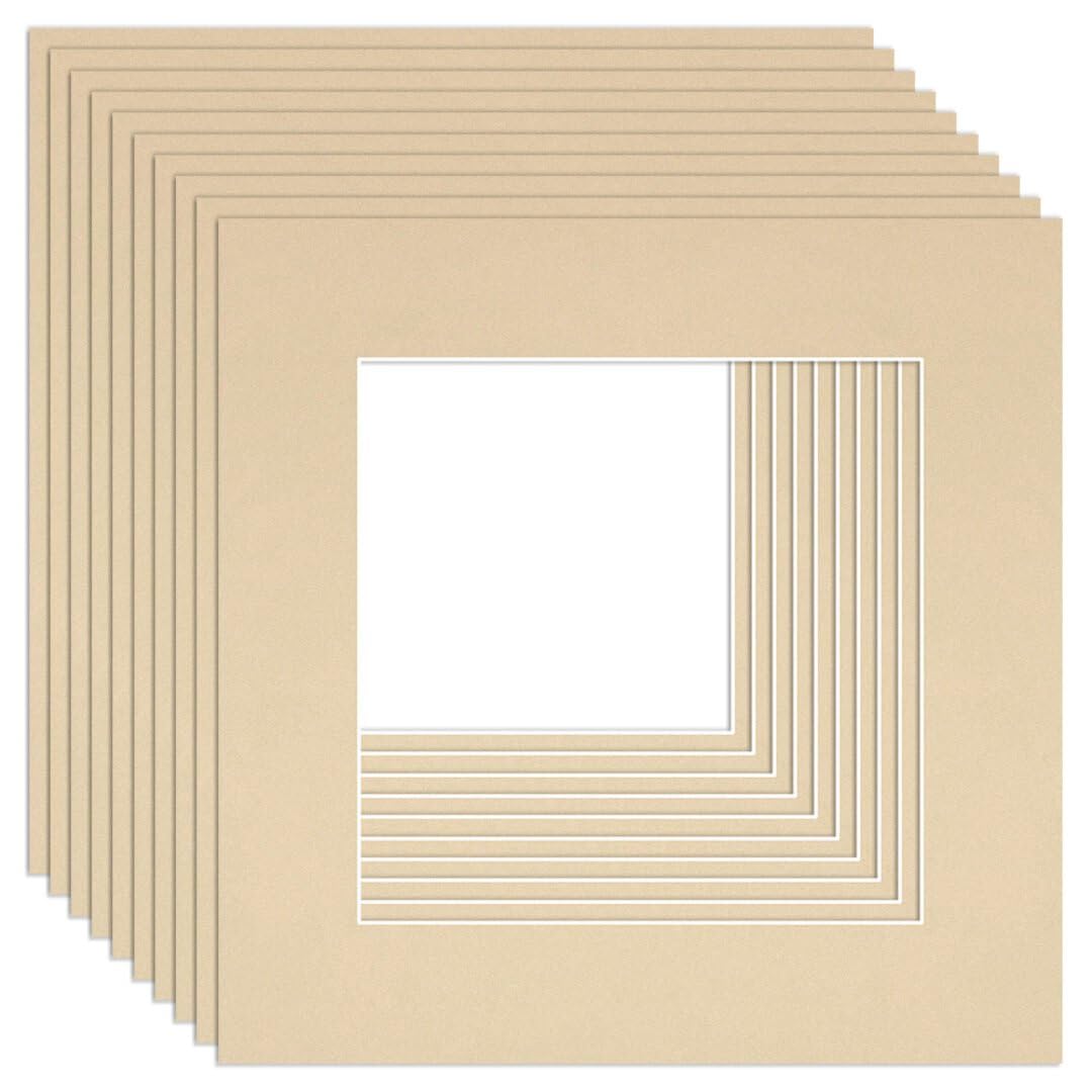Procut Global 6x6" Ivory Picture Mounts to Fit 4x4" Aperture - Precision Cut Cardboard Photo Mount - Ideal for Frames, Prints, Artwork & Certificates - Sizes & Colours Available - 10 Pack
