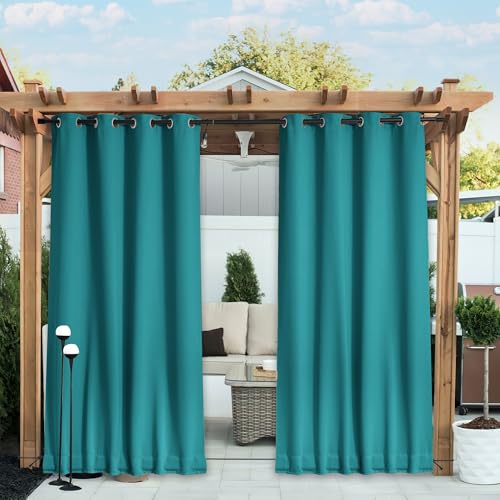 NICETOWN 2 PCs Waterproof Outdoor Curtains for Patio W52xL84 Peacock Teal