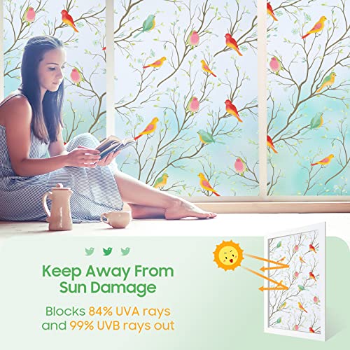 Viseeko Stained Glass Window Film: Bird Window Privacy Film Non-Adhesive Window Clings Room Decor Frosted Window Decals Uv Blocker Removable For Bathroom Kids Study Room #TOP6