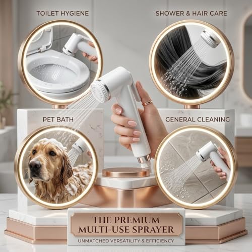 Image of Handheld Bidet Sprayer for Toilet with Hose & Wall Holder | ABS Jet Spray for Bathroom Cleaning,Shower & Hair Care, Pet Wash & Feminine Hygiene