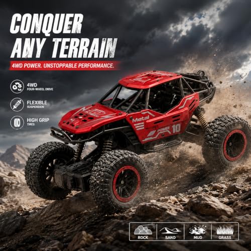 Image of NHR Kids Remote Control Rock Crawler RC Car with Rechargeable Battery, Red