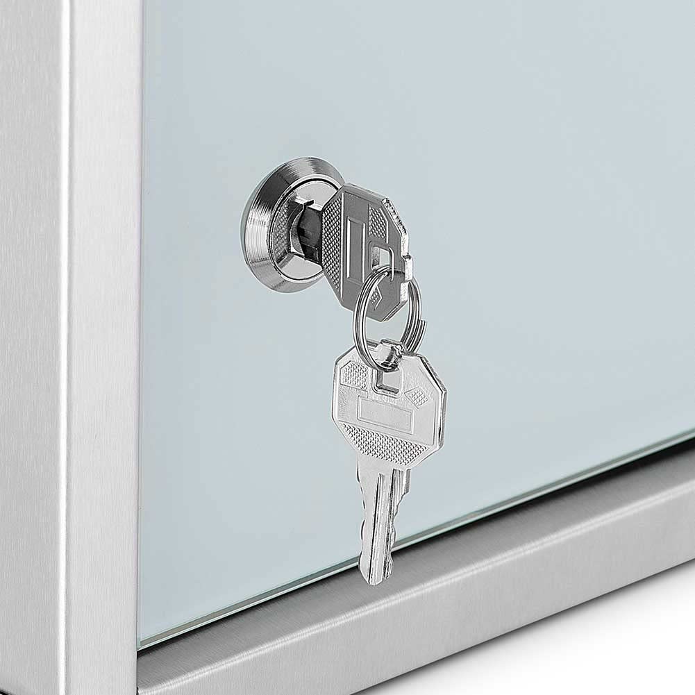 BAKAJI Armoire Porte-médicaments Armoire de Premiers Secours en Acier Inoxydable et Verre satiné Couleur Argent (30 x 30 cm)
