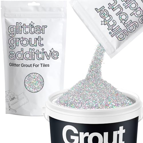 Hemway Silver Holographic Glitter Grout Additive 100g Metallic Flakes for Adding Sparkle to Kitchen & Bathroom Tiles | Enhance Your Indoor Grouting Projects with a Durable Sparkly Effect