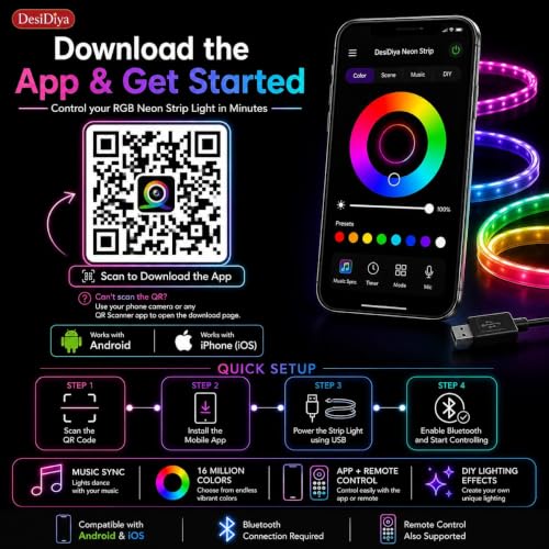 Image of Desidiya RGB Neon LED Strip Light 4 Meter with App, Remote & Music Sync