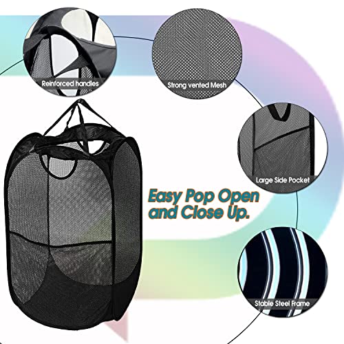 Image of BATTOO Deluxe Collapsible Laundry Baskets Mesh Pop Up Hampers for Laundry with Side Pocket Reinforced Handles for Laundry Room, Bathroom, Kids Room, College Dorm or Travel Black