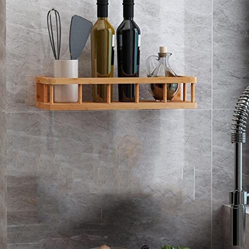 Exquisitos estantes de baño, carrito de ducha, estante de especias, madera de bambú, baño, cocina, estante de almacenamiento de pared, sin perforaciones, para colgar en la pared, condimento, organizad