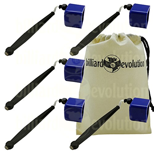 Billiard Evolution Set of 5 Blue Pocket Chalk Holders Drawstring Bag
