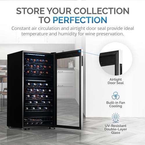 Image of NewAir Freestanding 76 Bottle Dual Zone Compressor Wine Fridge with Low-Vibration Ultra-Quiet Inverter Compressor, Adjustable Racks and Exterior Digital Thermostat