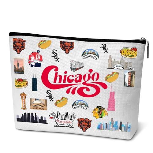 Bolsa de maquiagem com ornamento de Chicago, presentes de Chicago para mulheres amigas viajantes, presentes de lembrança de Chicago, bolsa de maquiagem pequena-A31, Chicago., Chicago