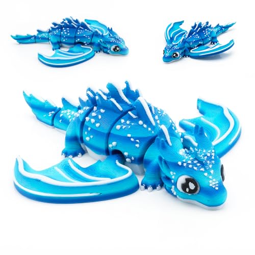 Mivi Collection Articulated Dragon – 3D Printed Mythical Creature Gift, Posable Jointed Companion, Collectible Detailed Shelf or Desk Decoration - for Adults (Blue Ocean Dragon)