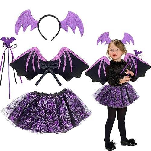 halloween kostüm kinder fledermaus,4 Stück halloween kostüm mädchen Fledermaus Tutu,halloween kinder kostüme Mädchen 3-8 Jahre Für Party Mottoparty Fasching