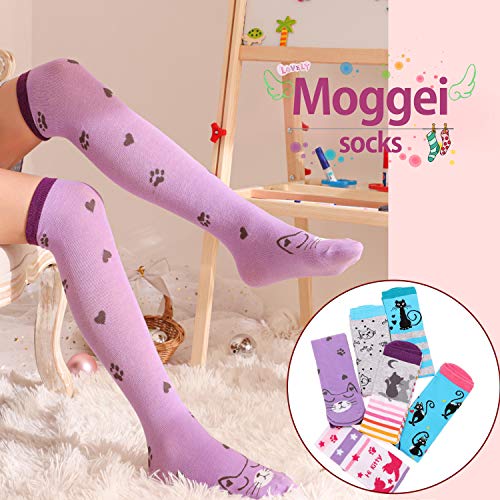 Image of MOGGEI 6 Pairs Kids Girls Knee High Socks Gift Long Crazy Silly Tall Funny Boot Cute Animal Child Fun Socks