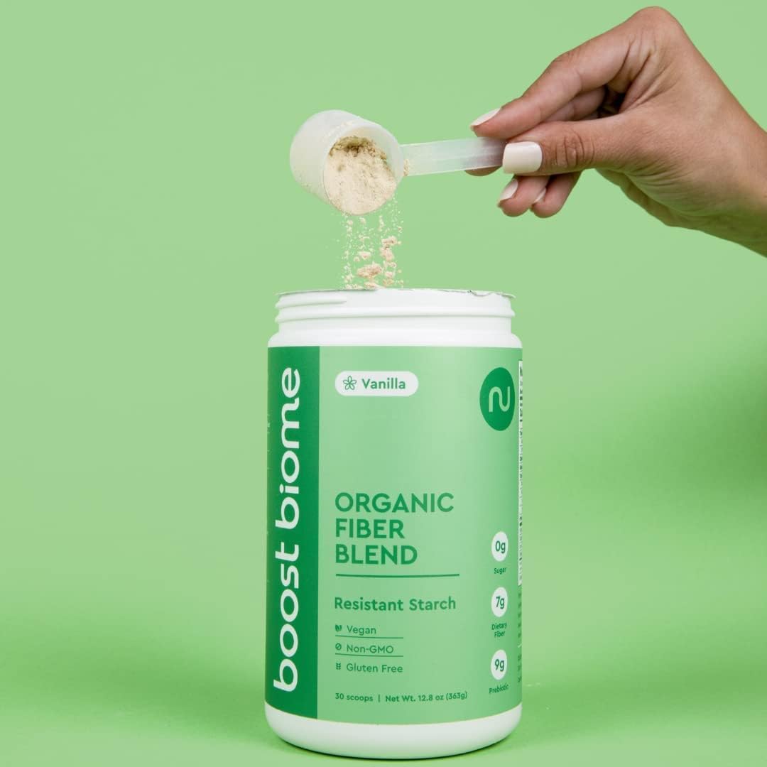 Boost Biome Organic Fiber Blend – Resistant Starch Powder with Green Banana Flour, Oat, Black Bean – Supports Bloating Relief, Gut Health, Leaky Gut, High Fiber & Prebiotic (30 Servings, Vanilla) : Health & Household