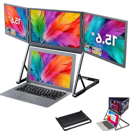 Image of 15.6 inch Laptop Screen Extender, FHD 1080P Portable Foldable Triple Monitor, Laptop Monitor Extender with 360 Rotation, HDMI /USB-C Attach n Play, External Monitor for Laptop for Windows /Mac