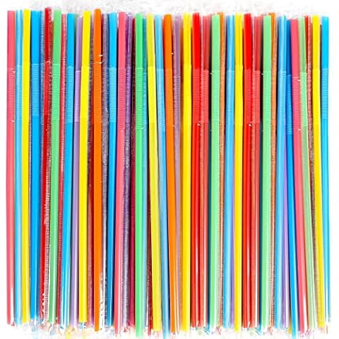 200 Pcs Individually Packaged Colorful Disposable Extra Long Flexible Plastic Drinking Straws.(0.23'' diameter and 10.2" long) Cover