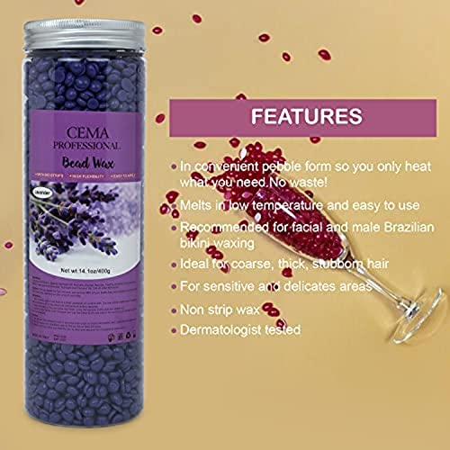 Image of CEMA Professional White Chocolate Bead Wax, 400g, High Flexibility, Stripless (400 Grams, Lavender Wax)