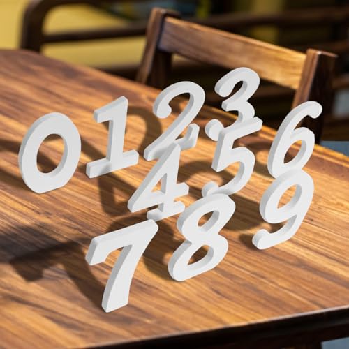 DLUSZERT Lot de 10 chiffres en bois blanc de 0 à 9, 10 cm, chiffres en bois brut pour travaux manuels, numéros de table en bois, grandes lettres pour...
