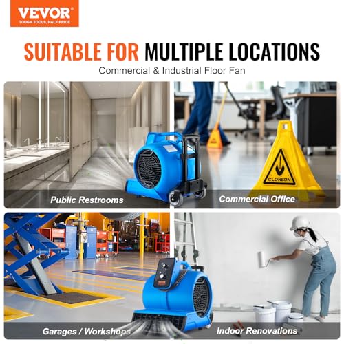 Image of VEVOR Air Mover, 1 HP 4000 CFM Carpet Dryer for Cooling and Ventilating, Portable Floor Blower Fan with 3 Blowing Angles and Time Function, for Janitorial, Home, Commercial Use