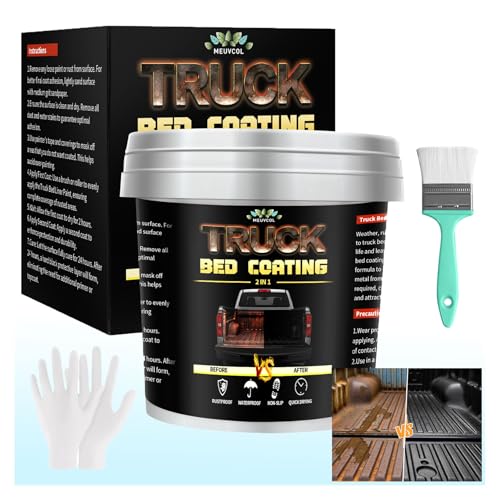 Meuvcol Truck Bed Liner Paint, 35 Floz Black Truck Bed Coating Kit For Truck Bed, Trailer, Rust Resistant Roll On Bed Liner Coating With Brush & Gloves,Easy Application & Long-Lasting Textured Paint