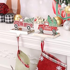 Set of 2 Christmas Stocking Holder for Mantel Christmas Decoration,Metal Red Truck with Christmas Tree Stocking Hangers for Fireplace Xmas Decoration Supplies (Truck) Set of 2 Christmas Stocking Holder for Mantel Christmas DecorationMetal Red Truck with Christmas Tree Stocking Hangers for Fireplace Xmas Decoration Supplies Truck