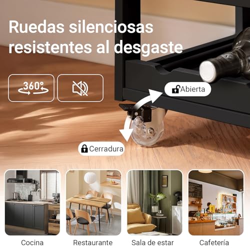 Miniatura 2 de Sobuy Carrito Auxiliar De Cocina Con Ruedas Mueble Cocina Con Cajón Botellero Y Estantes Carro Multifuncional Como Mesa Auxiliar Para Estantería Cocina Comedor Y Exteriores Negro 67x86x38cm Fkw45-Sch