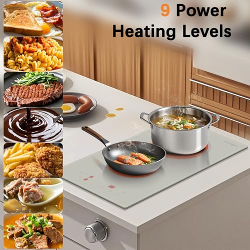 Image of Electric Cooktop 2 Burner - 3200W Built-in 12 Inch Electric Stove White, 220V Two Burner Ceramic Cook Top with Safety Lock, 99-Min Timer, Sensor Touch, 220-240V Hard Wired, Beige (No Plug)